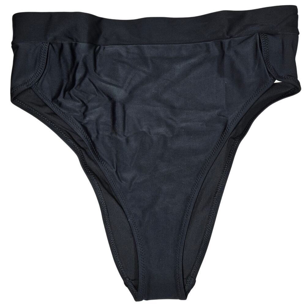 Aerie Bikini Bottom High Cut Cheeky Banded Black L‎